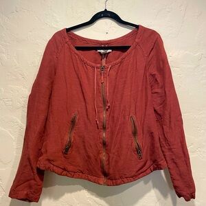 LUCKY BRAND Rust Red Zip-Up Top Large
